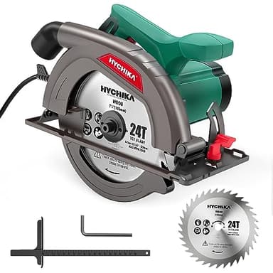 Sega Circolare, 1300W 4500RPM HYCHIKA 185mm Sega Legno Circolare, Motore ad alta Potenza, Profondità di taglio 65 mm (90º), 45 mm (45º), Interruttore di Sicurezza, Aspirazione della Polvere
