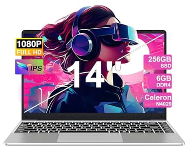 PC Portatile Win11 Computer Portatile Notebook 14 Pollici 6GB 256GB Estensioni SSD 1TB, Laptop Celeron N4020 fino a 2.8GHz, 5000mAh 2.4/5G WiFi 1080FHD BT4.2 USB3.0 Tastiera Italiana Membrana-Argenteo