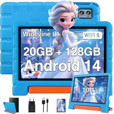 ZIOVO Tablet 10 Pollici Android 14 Tablet Bambini, 20GB RAM+128GB ROM(TF 1TB),WiFi 6 Tablet, Widevine L1/Octa-Core/BT 5.0/8+5 MP/6000mAh/Tablet per Bambini,Tablet con EVA Caso - Blu