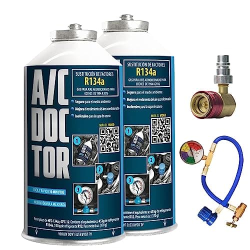 AC DOCTOR Kit 2 Bombola Gas Refrigerante Organico ecologico sostituto R134a per ricarica aria condizionata auto 1995-2016 + Tubo con manometro + Adattatore HP LP