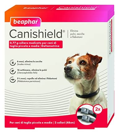 Beaphar Canishield Collare Antiparassitario Small/Medium 48 cm, 2 collari per Cani - Collare Antipulci e Antizecche