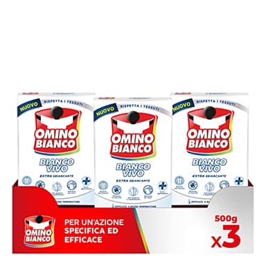 Omino Bianco - Additivo Lavatrice Bianco Vivo in Polvere per Bucato, Azione Sbiancate, Specifico per i Tessuti Bianchi, 500 g x 3