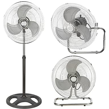 BAKAJI Ventilatore 3in1 Piantana Da tavolo Parete in Acciaio e Plastica 3 Velocita Regolabili Funzione Oscillazione Potenza 70 W Diametro Pale 45cm Altezza Regolabile Max (45 cm)
