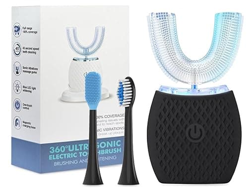 EITVLAGE Spazzolino da denti ultrasonico, spazzolino automatico a 360°, spazzolino sonico, per adulti, con timer, nero