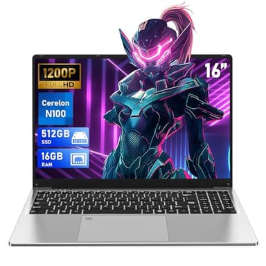 FUNYET Portatile Laptop da 16" RAM 16GB+512GB SSD, Processore N100 PC Notebook Portatile, Fino a 3,4 GHz 1920x1200IPS, Tastiera Convertibile Retroilluminata a 180° WIFI, MINI HDMI