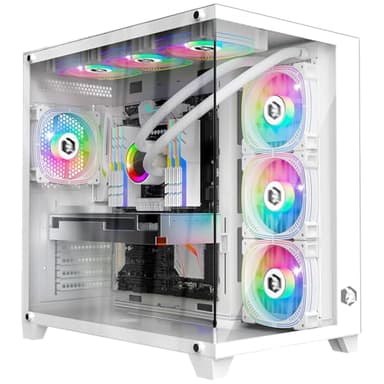EMPIRE GAMING - 2024 Nuovo - Case da Gioco PC Gaming CL-242 - ARGB Grande Torre ATX, Micro-ATX e ITX - 7 Ventole 120 mm 3 Pin 5 Volt LED RGB Indirizzabile - MB SYNC - Mid Tower Bianco