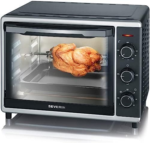 SEVERIN TO 2056 Forno Elettrico 30 L da 1600W con aria calda ventilata, Forno elettrico ventilato con temperatura regolabile fino a 230° C e spiedo girarrosto, Nero/argento