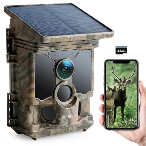 CEYOMUR Fototrappola Solare 4K 30Fps, Fototrappola 46MP Wifi Bluetooth, Angolo di Rilevamento 120°, Visione Notturna, Impermeabile IP66 per la Sorveglianza della Fauna Selvatica