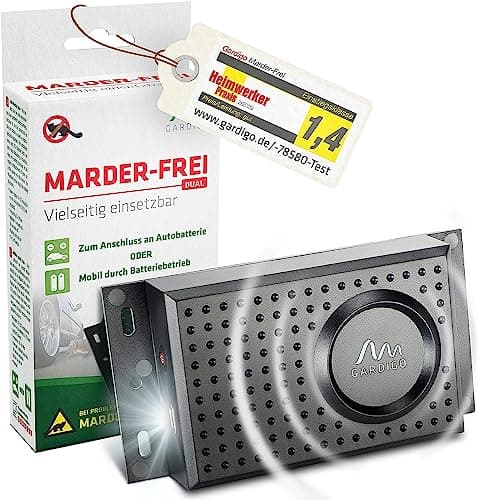 Gardigo® Repellente Ultrasuoni Martore | Dissuasore a Ultrasuoni per Topi e Ratti | Repellente Scaccia Roditori Mobile per Auto, Cantina, Garage | Funzionamento a Batterie o con la Batteria dell'Auto