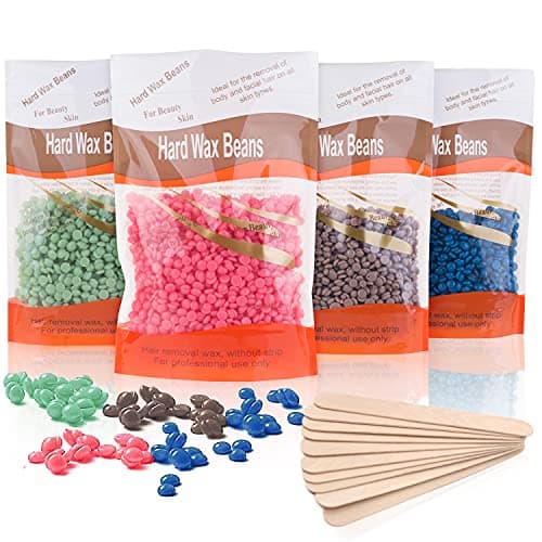 Perle di Cera Dura, Cera Depilatoria a Caldo Professionale, Cera Brasiliana per uomo e donna a bassa temperatura depilazione indolore, per Sopracciglia Gambe viso e tutto il corpo,4 X 110g