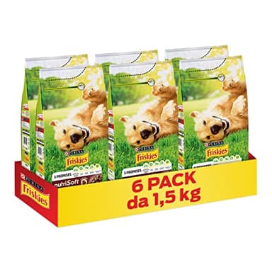 PURINA FRISKIES Nutri Soft 5 Promesse Crocchette per Cani Adulti con Manzo 6 Sacchi da 1.5kg
