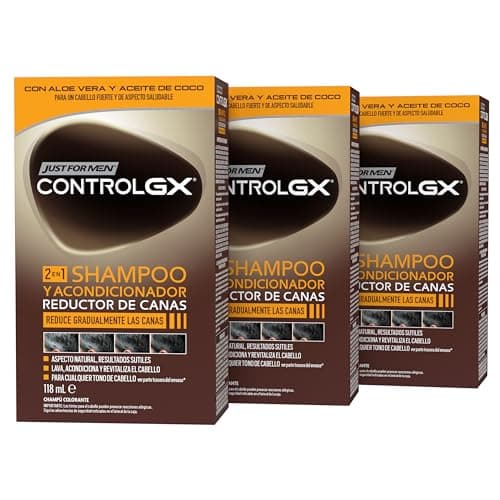 Just For Men Controllo GX Shampoo e Balsamo per capelli grigi uomo, riduce gradualmente e permanentemente i capelli grigi in ogni lavaggio, per tutte le tonalità, 118 ml (3 confezioni)