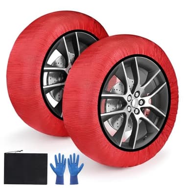 SWAWIS Calze da Neve Omologate EN 16662-1 Catene da Neve in Tessuto Calze Neve Taglia XS per R12 - R14 Calze da Neve Calze Neve Auto Universali, 1 Coppia Rosso
