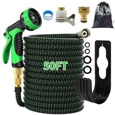 GLINKADO Tubo da Giardino Estensibile 15m 50 FT Tubo Flessibile da Giardino con 10 Modi Pistola,3/4" e 1/2" Connettori e Gancio e Organizer, per Lavaggio Auto, Irrigazione Giardino, Prato