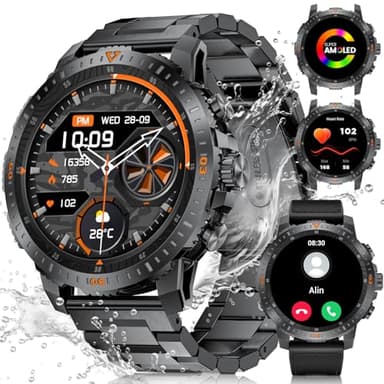 LIGE Smartwatch Uomo Militare,1.43” AMOLED/500mAh Smartwatch con Chiamata Bluetooth Cardiofrequenzimetro SpO2,IP68 Impermeabile 100+ Modalità Sportive per Android iOS