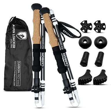 Alpin Loacker Bastoncini Trekking in Carbonio | Ultraleggeri, Resistenti, Regolabili e Ammortizzati | Multiuso: Montagna, Nordic Walking, Sci Alpinismo, 115-135cm
