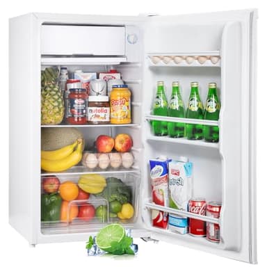 Upstreman 91L frigorifero con congelatore, piccolo frigorifero con scomparto per verdure e congelatore, termostato regolabile, mini frigorifero per dormitorio, ufficio, camera da letto, bianco -BR321
