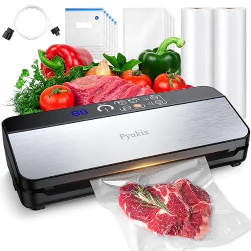 Macchina Sottovuoto Alimenti 8-IN-1, Professionale 80KPA Vuoto Veloce, Stoccaggio Rotoli con Taglierina, Tubo a Vuoto, Conto alla Rovescia Digitale, 2 Sacchetti in Rotolo e 11 Sacchetti Sottovuoto