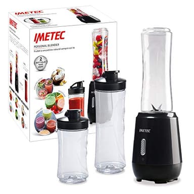 Imetec Personal e Sport Blender PB 100 Mini Frullatore con 2 Bottiglie Take-Away in Tritan BPA free, 4 Lame in Acciaio Inox, motore 22.000 giri/min, 2 coperchi a chiusura ermetica
