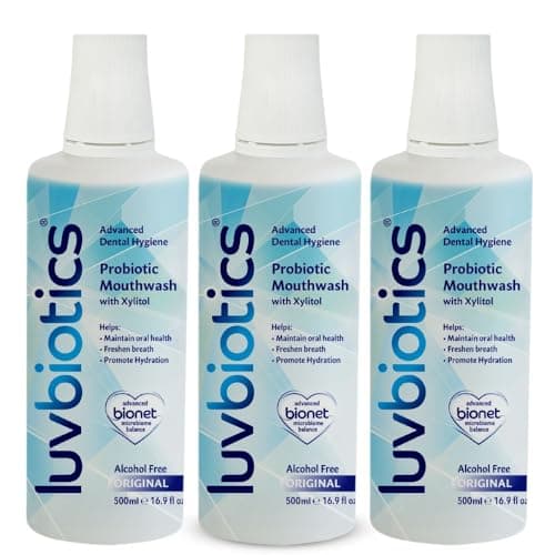 Luvbiotics Mouthwash with probiotics & xylitol Promotes Good Bacteria for Fresh Breath, Healthy Gums & Teeth. Helps heal Mouth ulcers & Gum infections. No Alcohol, SLS, Parabens; 500ml - Pack of 3