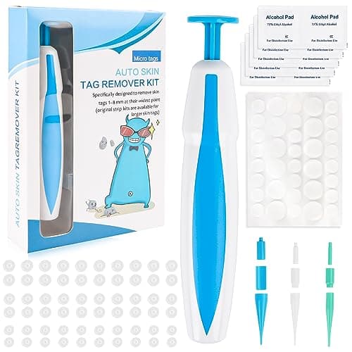 Rimozione Della Verruca Peduncolare Kit, 2 in 1 Auto Skin Tag Remover, Elimina Fibromi Penduli 2-8 mm, Kit Rimozione Delle Etichette Della Pelle con 60 Fasce per Etichette, Sicuro e indolore