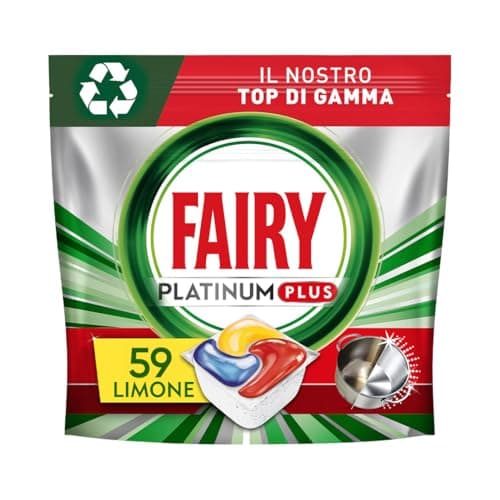Fairy Platinum Detersivo Pastiglie Lavastoviglie Plus, Brillantante, 59 Capsule Lavastoviglie, Limone, Tecnologia Anti-Opaco, Contro il Grasso e le Incrostazioni Ostinate anche nei Cicli Brevi