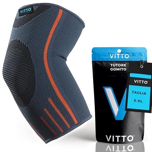 VITTO Tutore Epicondilite Gomito - Gomitiera per Tendinite, Muscoli Articolazioni e Bodybuilding. Tutore Gomito per Uomo e Donne (1, Grigio, M)