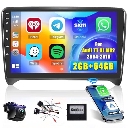 Hikity 2+64GB Android 13 Autoradio per Audi TT 8J MK2 2004-2018 Radio CarPlay Android Auto 9 Pollici Touchscreen Auto Radio WiFi GPS FM RDS Telecamera Posteriore
