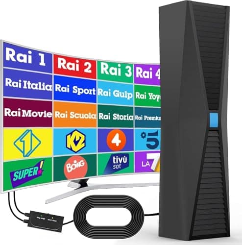 Antenna TV Interna Digitale Terrestre - Antenna Portatile per Ricezione DVB-T2, Compatibile 4K/1080P, Copertura 400km-Segnale, con 5m Cavo Coassiale - Blu