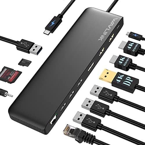 WAVLINK Docking station USB C, supporta 3-Monitor, con DisplayPort, 2 HDMI, Gigabit Ethernet, 100W PD, USB 3.0, SD/TF, Audio/Mic, per Windows 7/8/10/11, Mac OS X e superiore.