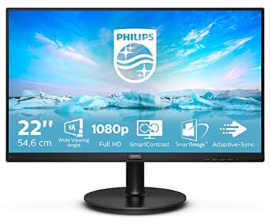 Philips 221V8 Gaming Monitor Adaptive Sync 75 Hz, Va, Full Hd, 4Ms, Hdmi, Vga, Attacco Vesa, Nero, 22"