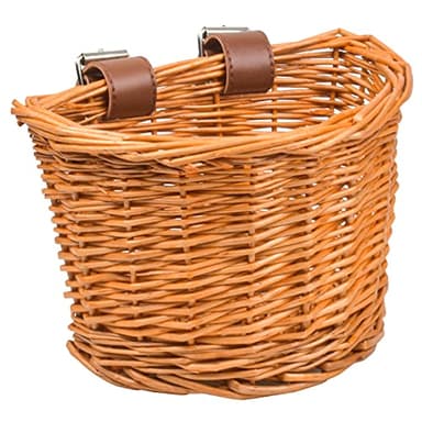 Jinlaili Cestino per Bicicletta in Vimini, Cestino Anteriore per Bicicletta, Cestino della Bicicletta Tessuto a Mano, Cestino da Bicicletta Vintage con Cinghie in Pelle, Cestino di Vimini per Bambini
