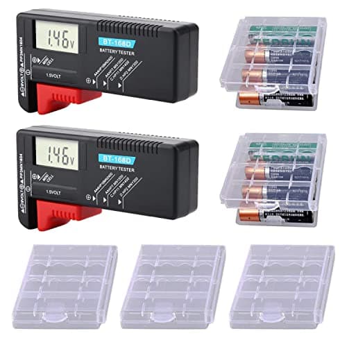 GTIWUNG 2Pcs Tester Batteria Digitale LCD, Tester per Batterie, Tester Pile BT-168D, Tester Tensione Batteria Universale per AA/AAA/C/D-1.5V, PP3-9V e Batterie a Bottone, 5Pcs Contenitore Batterie
