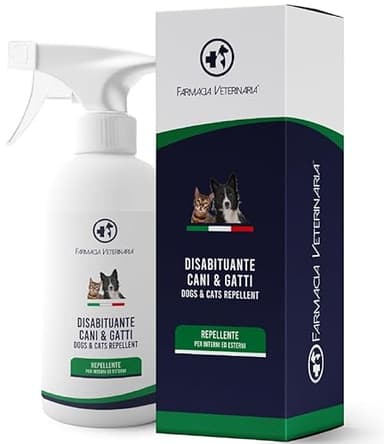 Farmacia Veterinaria Spray Disabituante per Cani e Gatti 500ml - Due Benefici in Uno: Elimina Odori e Dissuade Cani e e Gatti - Repellente sicuro per mobili tappeti e giardino - Uso Interno ed Esterno