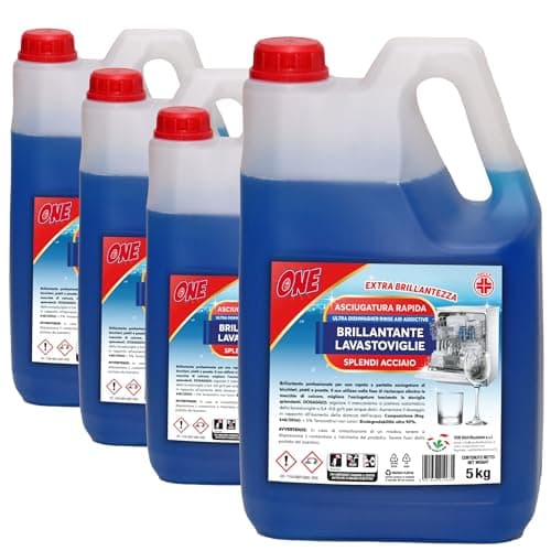 ONE - 20 Litri di BRILLANTANTE SPECIFICO PER LAVASTOVIGLIE AD USO PROFESSIONALE Elimina macchie e rende le stoviglie più brillanti (4 x taniche da 5 lt) - Per vetro e acciaio, asciugatura rapida