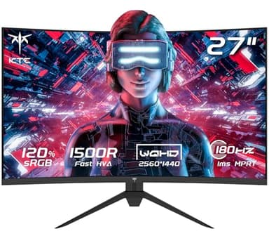 KTC Monitor Gaming Curvo 27 Pollici, 180Hz, 2K QHD 2560 x 1440p Schermo PC, VA 1500R Senza Cornice, 1ms, HDR, Computer Monitor con FreeSync & G-sync, Eye Care, VESA, DP 180Hz, HDMI 144Hz, H27S17