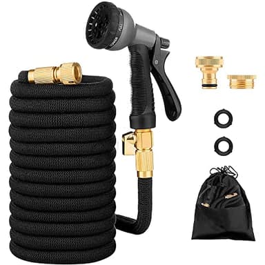 Tubo Da Giardino Estensibile Da 2.5 a 7.5 Metri Raccordi In Ottone Massiccio Tubo Flessibile Per Acqua Valvola Di Arresto E Ugello Multifuzione 8 Funzioni Autolavaggio Esterno Giardino (2.5/7.5 M)