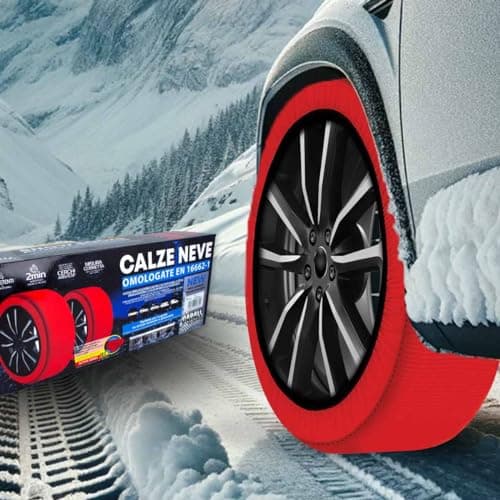 CARALL Calze da Neve Omologate Italia, Colore Rosso, Misura M, Catene Da Neve Tessili (Rosso,M)