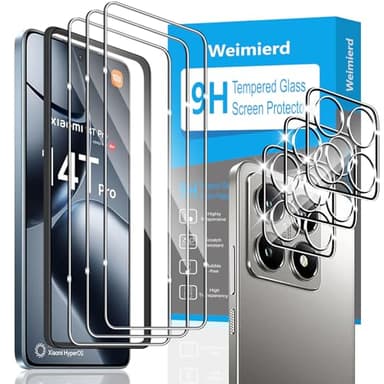 Weimierd Vetro Temperato per Xiaomi 14T Pro, 3 Pezzi Pellicola Protettiva e 3 Pezzi Pellicola Fotocamera, Anti-Graffio, 9H Durezza Protezione Schermo e Cornice di Installazione