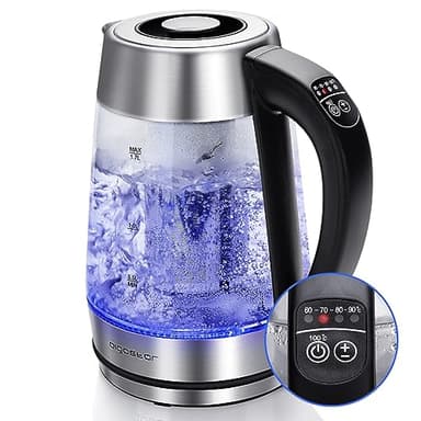 Aigostar Cris – Bollitore elettrico in vetro borosilicato, 2200W, 1,7 litri. Controllo della temperatura variabile, funzione di mantenimento caldo. Incluso un filtro staccabile, illuminazione a LED.