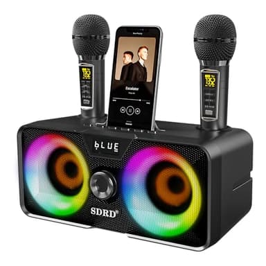 Casse Karaoke Portatile, Tutto-in-Uno Karaoke Professionale Completo con Cassa Bluetooth da 20W, 2 Microfoni Karaoke Wireless e Slot per Microfono Ricaricabile, Ideale per Karaoke Domestico