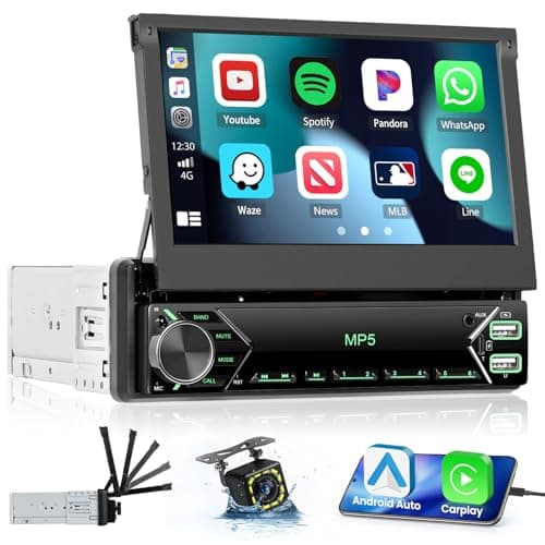 Hikity CarPlay Autoradio 1 Din con Schermo Estraibile Manuale da 7 Polllici Touchscreen Android Auto Radio con Bluetooth Stereo Auto Radio Supporto FM AUX USB Retrocamera