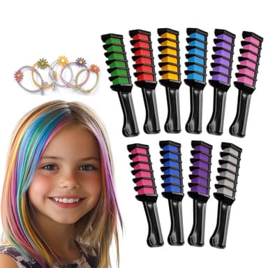 Magicat Set Gessetti Colorati Per Capelli Carnevale 2025 I 10 Colori Lavabili E 5 Elastici I Gessetti Capelli Per Bambine Dai 4 Ai 10 Anni I Costumi di Carnevale, Truccabimbi E Body Painting