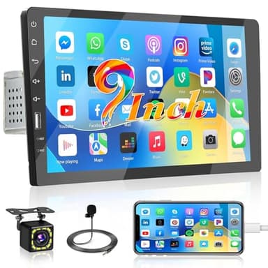 Fuluku 9 Pollici Schermo Tattile Autoradio Bluetooth 1 Din Stereo Auto 1Din Supporto 1080P Video/Hands-free Call/FM Radio/Mirror Link/SWC/EQ/USB In&Out, Telecamera di Backup Mic