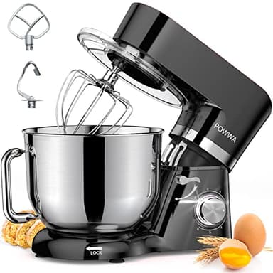 Impastatrice Planetaria, POWWA 5.5L Robot da Cucina, 6+1 Multifunzione Impastatrice Professionale con Frusta, Gancio per Impastare, Frusta per Dolci, Ciotola di Acciaio Inossidabile (Nero)
