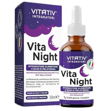 VITATIV® VITA NIGHT Melatonina Pura in Gocce per Dormire | Integratore per il Sonno che Contribuisce a Riposare Meglio | 50ml | 1000 gocce | MADE IN ITALY