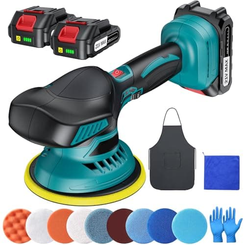 XIAZIR Lucidatrice a batteria - lucidatrice per auto da 6 pollici con 2 pezzi di batteria al litio da 21V 2000mAh e 13 accessori, lucidatrice per auto 6 a velocità variabile 5500RPM