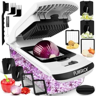 Taglia Verdure Affetta Verdure Manuale Spiralizzatore di Verdure - Multifunzione Tritatutto Affettatrice Manuale Tagliaverdure Frutta Cipolla Patate Cubetti Julienne (4-in-1 Bianco)