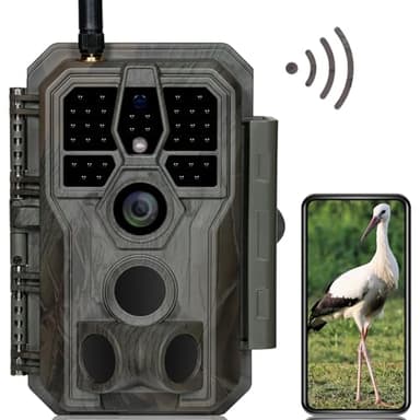 GardePro E8 Fotocamera da Caccia WiFi Bluetooth con App 64MP 1296P H.264 Vidéo Fototrappola Infrarossi Invisibili 0,1s Tempo di Attivazione, Visione Notturna Fino a 30m, No-Glow 940nm IR LEDs