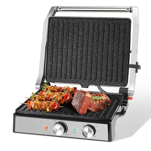 Aigostar Bistecchiera elettrica, Griglia Barbecue XXL, 2000W. Rivestimento antiaderente in ceramica, Timer di 30min, apertura a 180°, superficie di cottura 29 x 23 cm, temperatura regolabile. Roast